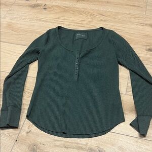 Aerie Dark Green Ribbed Long Sleeve Top